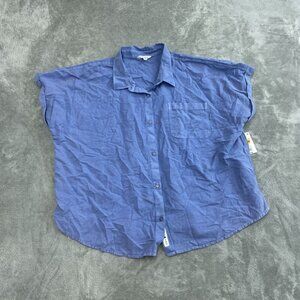 Lucky Brand Blue Sleeveless Button-Down Shirt XXL Cotton & Linen Blend NWT 6092